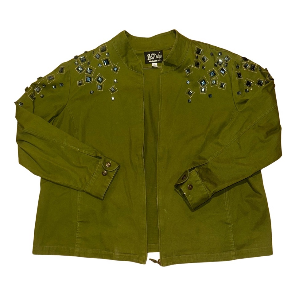 Bob Mackie Wearable Art Embroidered Olive Green Jacket Size XXL